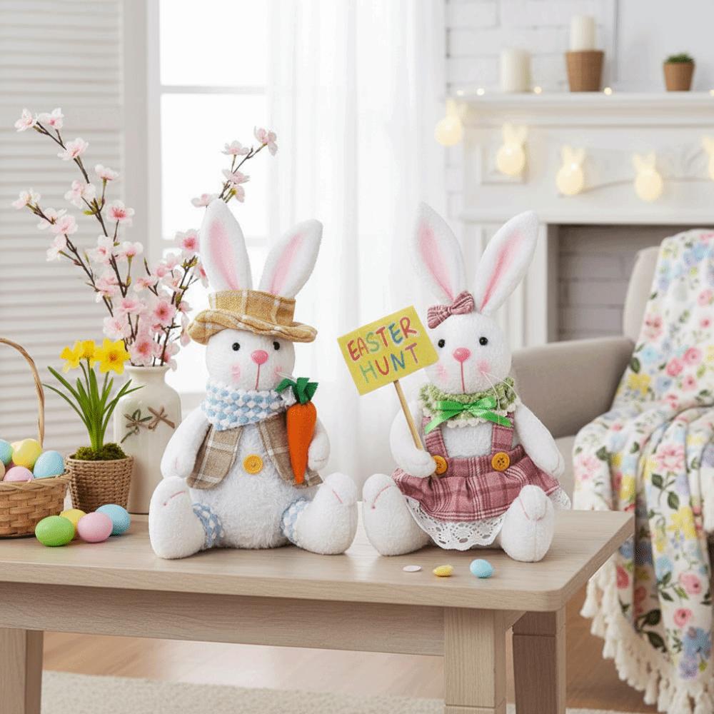 Creative Easter Plush Bunny Ornament Cartoon Easter Rabbit Doll  Party Scene Prop