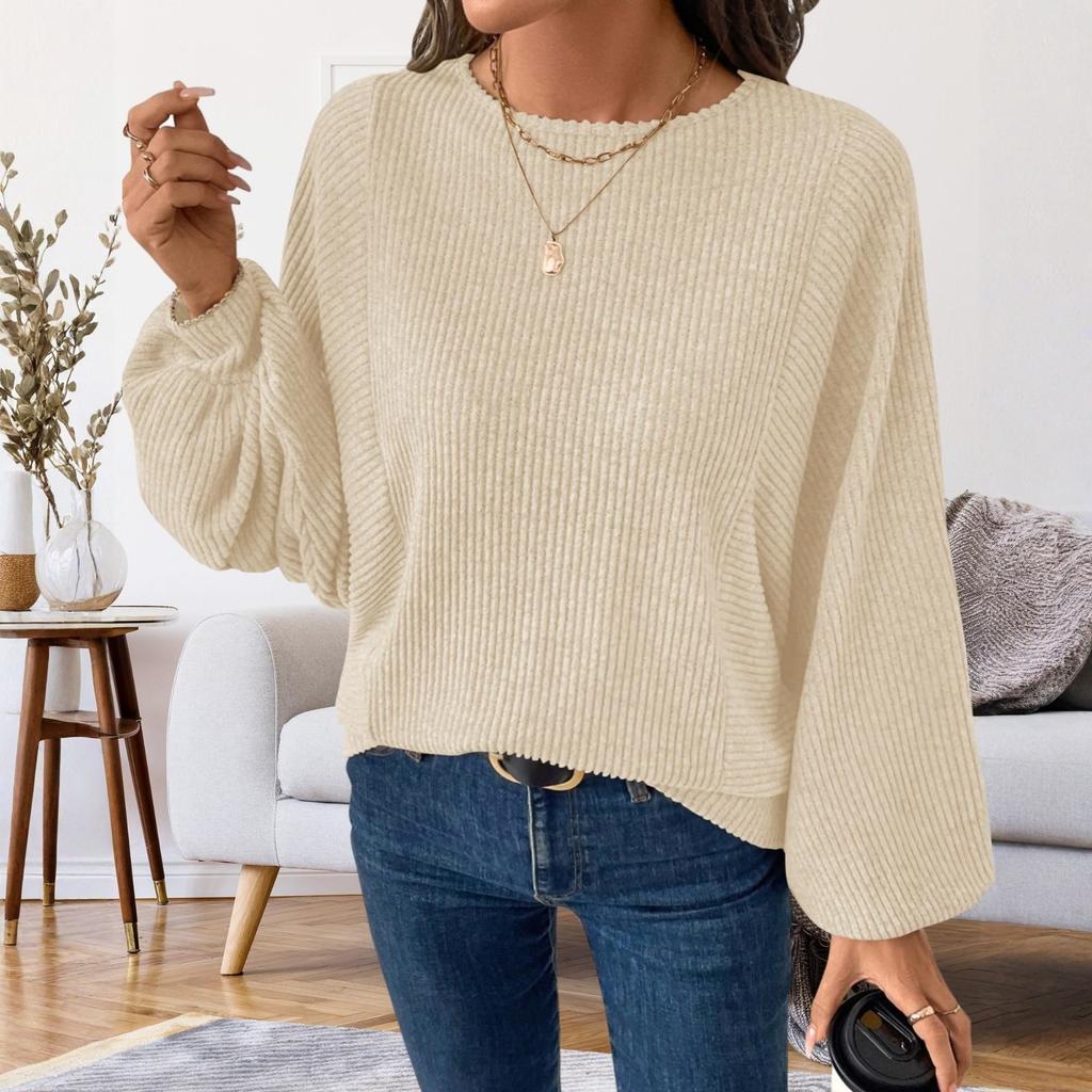 Dámský módní top s dlouhým rukávem v jednobarevné variantě