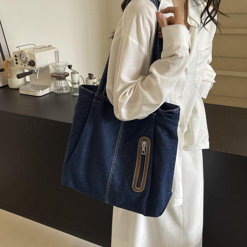 Tote Bag Women's New Large-capacity Bag Summer Versatile Denim Shoulder College Student Class Bag