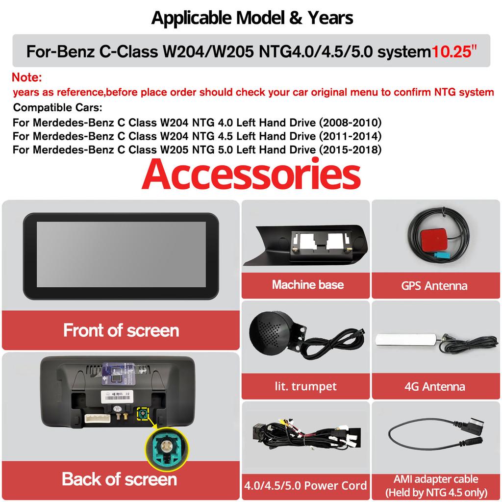 10.25'' Android 13 Car Radio For Mercedes C Class W204 W205 2008-2018 LHD Multimedia GPS Player Carplay Auto Screen BT