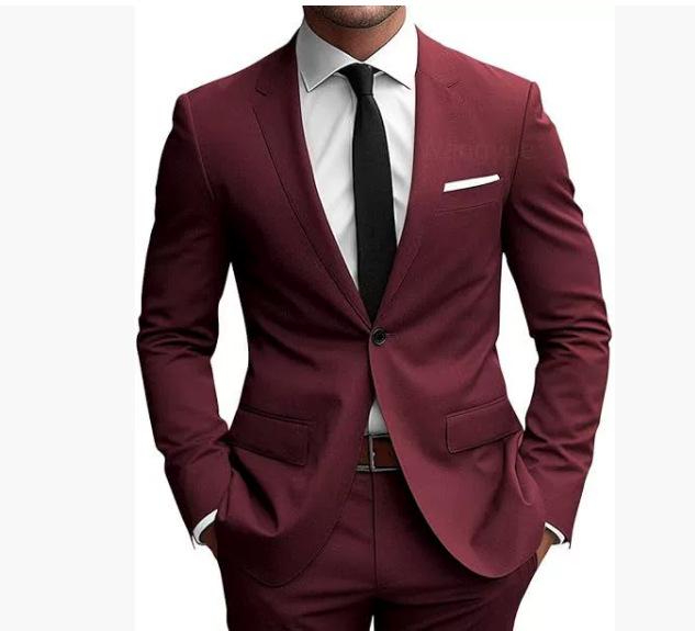 Men's European & American Casual Two-Piece Suit Set for Weddings/Banquets