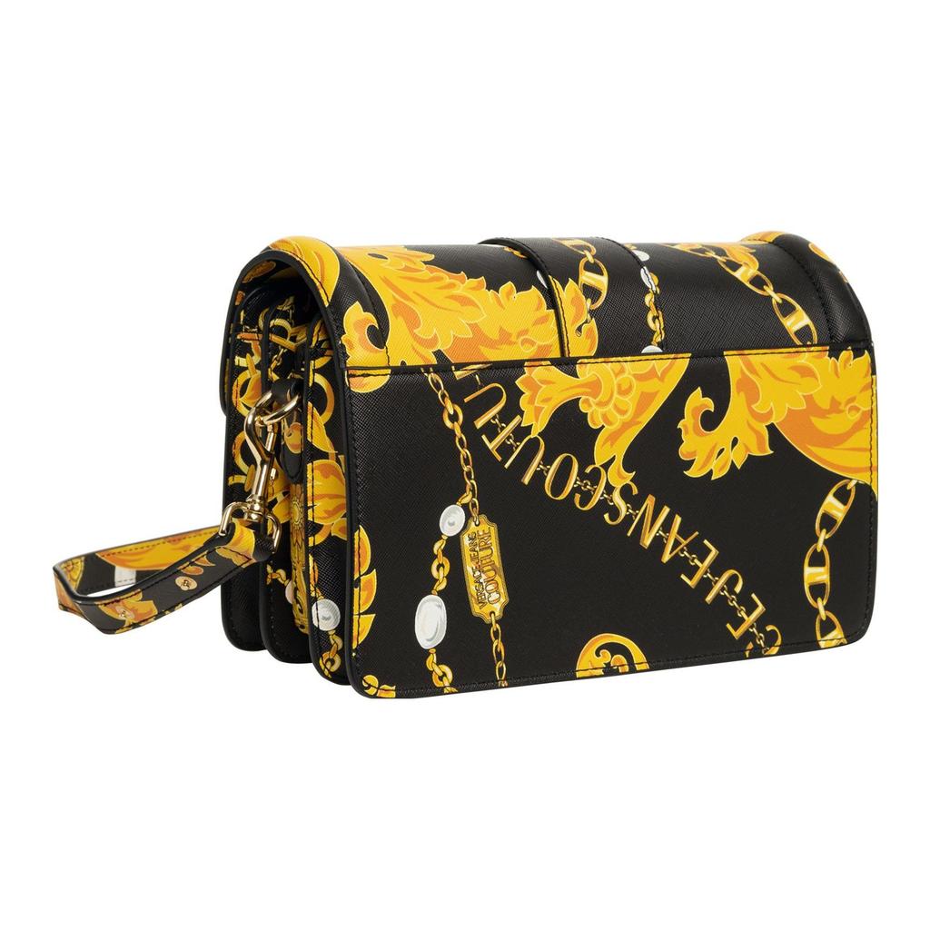 Versace Jeans Couture Fashion Baroque Chain Print Flap Crossbody Bag Women bags Black Gold 75VA4BF1ZS807G89