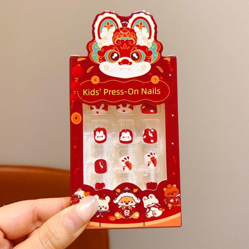 

Children s Handmade Nail Stickers for Ages 4-8, Self-Adhesive Nail Stickers for Girls, Cartoon New Year Soft Stickers, Jelly Glue Red Bunny Press-On Nails [Includes Jelly Adhesive]