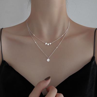 Collana con ciondolo con perline rotonde a doppio strato, buona fortuna, in argento sterling 925. Regalo di gioielli con catena clavicola femminile di moda semplice