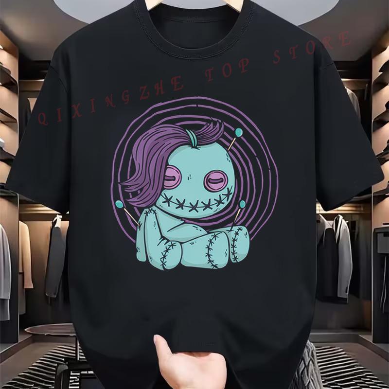 Voodoo Doll Black Magic Evil Spirits Halloween TShirt  Vintage Style Pattern Mens And Womens Casual Comfort Short Sleeve Top