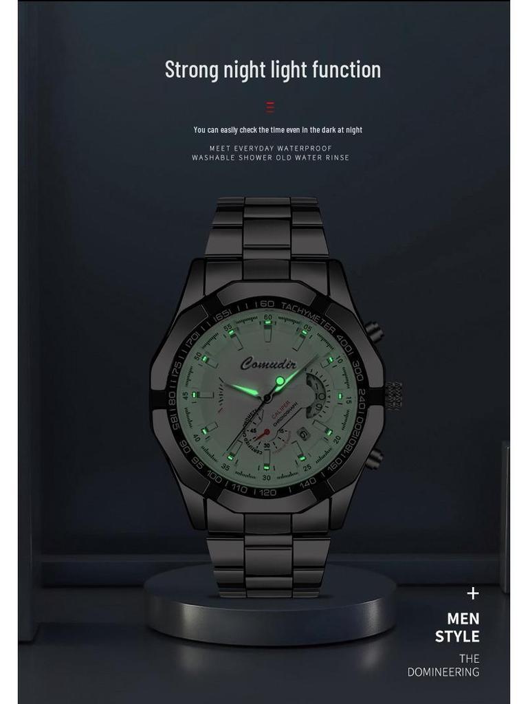Men's Luminous Waterproof Automatic Calendar Watch with Large Dial