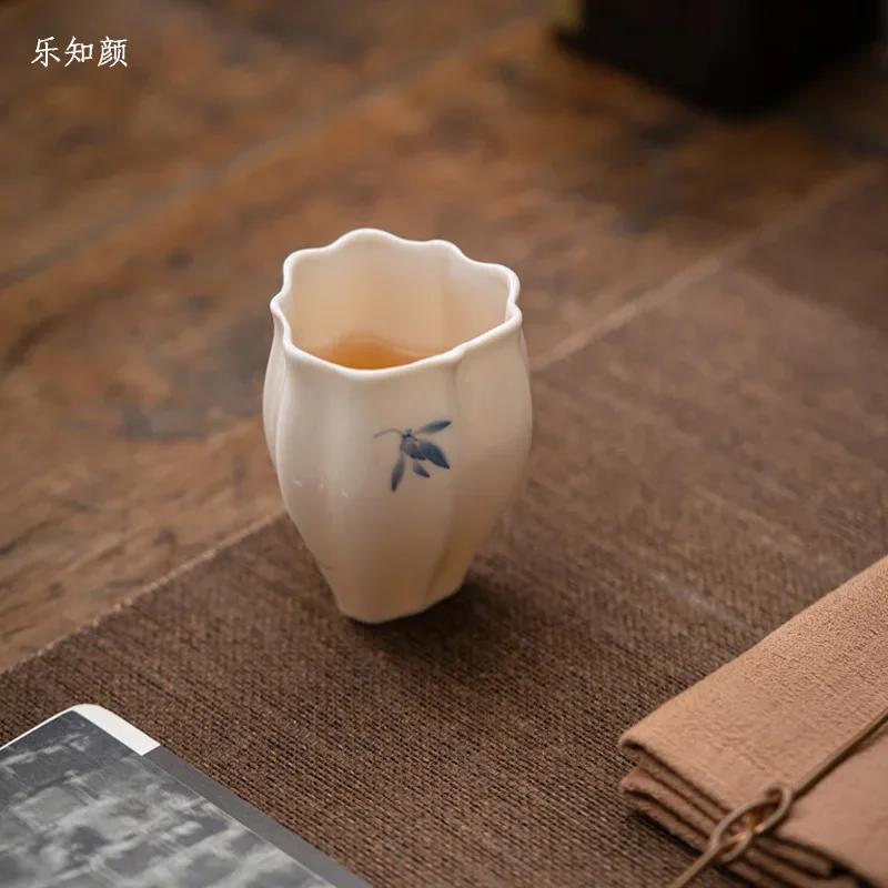 Master Cup Hand Painted Phalaenopsis Teacup Porcelain Kung Fu Tea Set Simple Teacup Single Cup Tea Drinking Cup