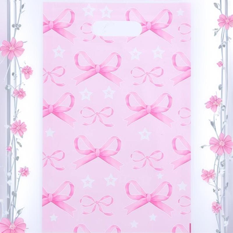 50Pcs Stylish Pink Bow Thank You Tote Bags Decorative Gift Bags for Birthday Wedding Christmas Carnival Party Events