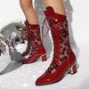 Fashion Spring Vintage Women Victorian Boots Lace Up High Heel Bootie Cross Straps Princess Sequins Lace Hollow Out Party Costume Shoes