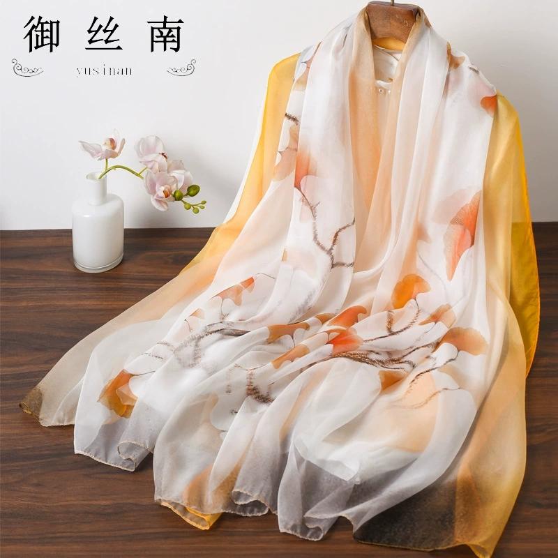 Spring Summer Women Large-size Printed Beach Shawls Muslim Hijabs Travel Thin Sunscreen Scarf/Scarves 100% Silk Beach Scarf