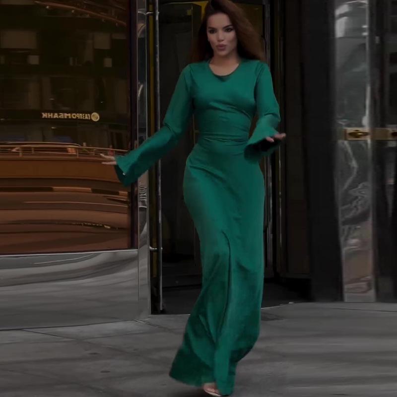 Women's White Tie-Up Long Sleeve Dress - Autumn/Winter, Elegant Chinese Style, Casual with Waist-Cinching Fit