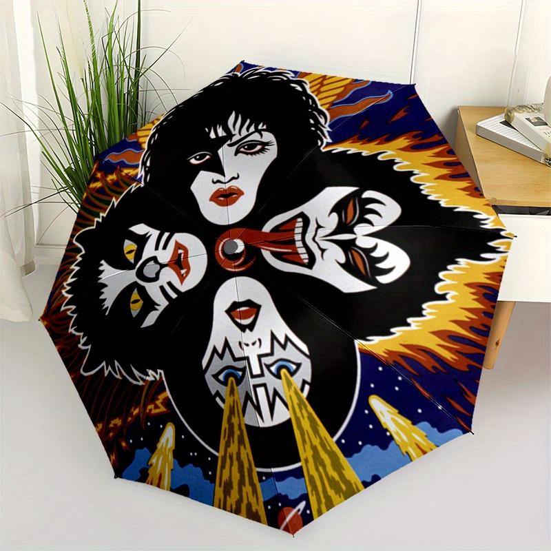 KISS Band Logo Sticker Decal Car Laptop Window Bumper Vinyl Music Concert Tour Umbrella, Portable 3 Fold Compact Umbrella for Men & Women,S260