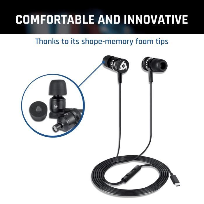 Ecouteurs Intra-auriculaires - KLIM - Fusion C - USB-C - Mousse à Mémoire de Forme - Microphone Intégré