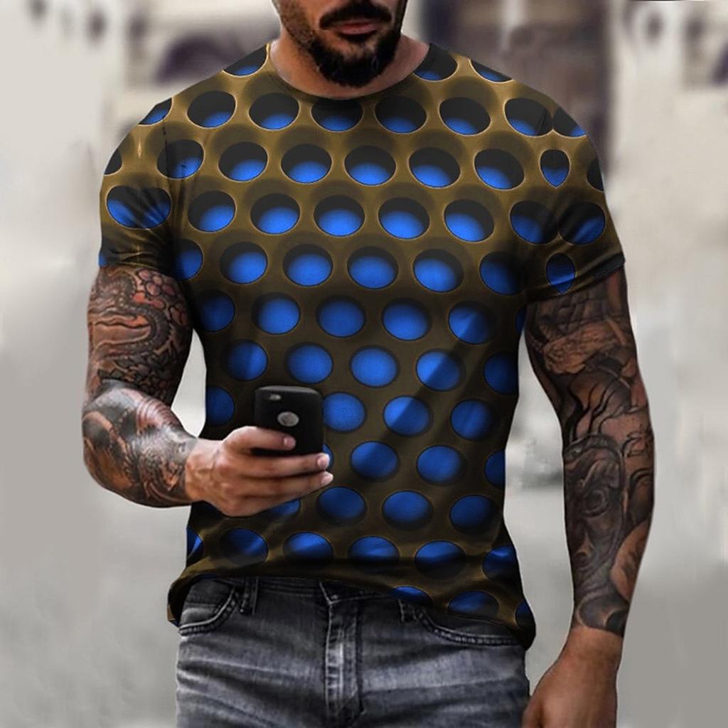 Men's Harajuku Hip Hop T-shirt 3D Optical Illusion Gradient Street Trend Short Sleeve Fashion Versatile Top
