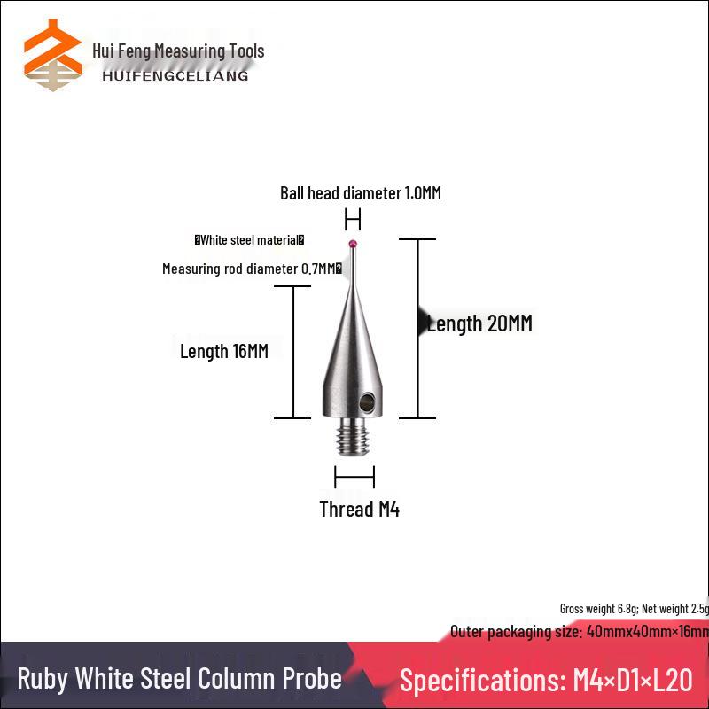 Hui Feng 3D Ruby Probe Head for CNC Machine | M4 Thread Dial Indicator Needle