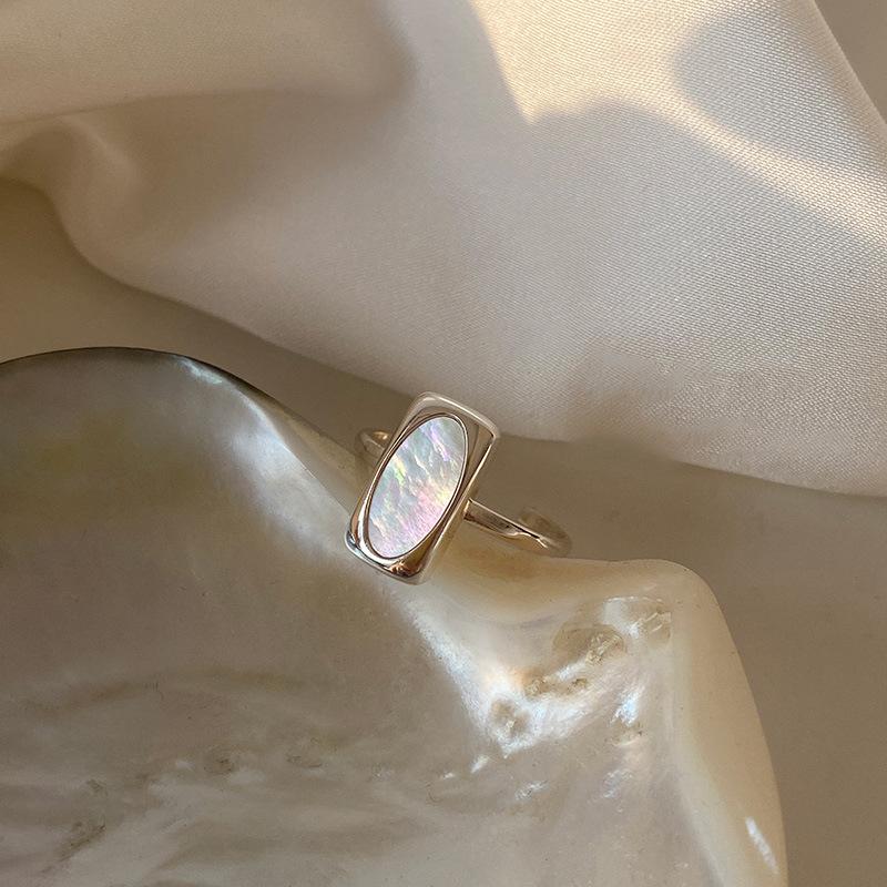 

Exquisite Personality Sliver Color Stainless Steel Geometric Square Shell Ring Opening Finger Rings for Women Designer Jewelry