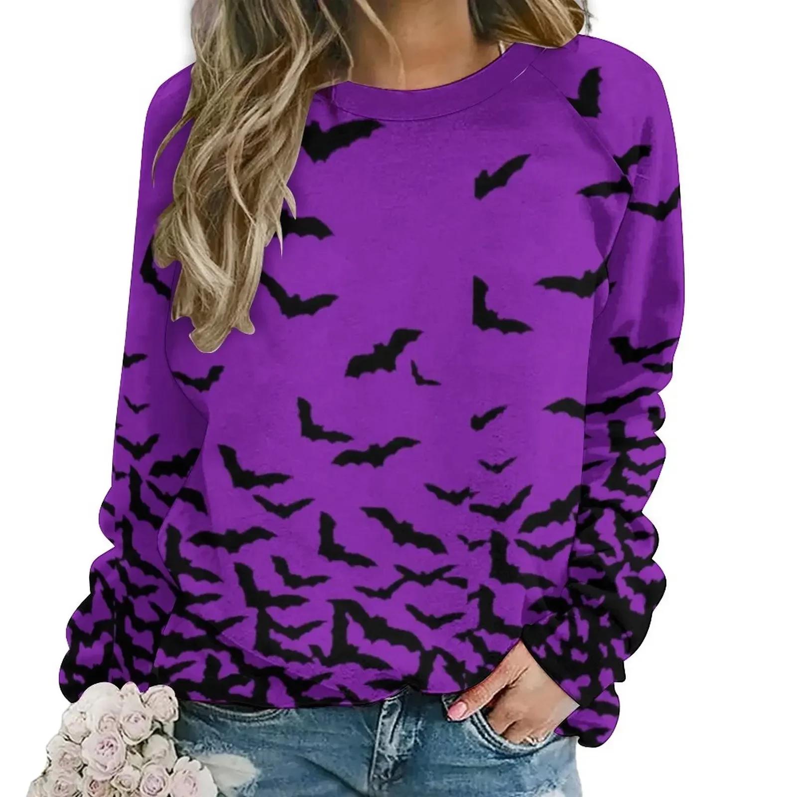 

Фиолетовый Летучая мышь Принт Повседневные Толстовки Женские Хэллоуин Узор Эстетическая Толстовка С Длинным Рукавом Уличная Мода Большие Толстовки Подарок 5XL