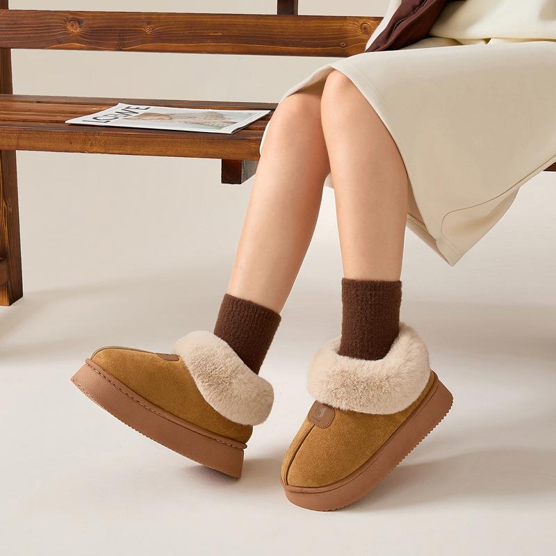 Suede bag and cotton slippers winter new plush warm home indoor platform cotton shoes winter