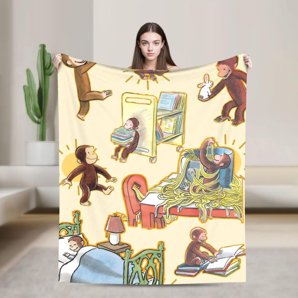 Curious George African Monkey  Blanket Multi-Size Super Soft And Warm  Throw Blankets For Couch Sofa And Bed