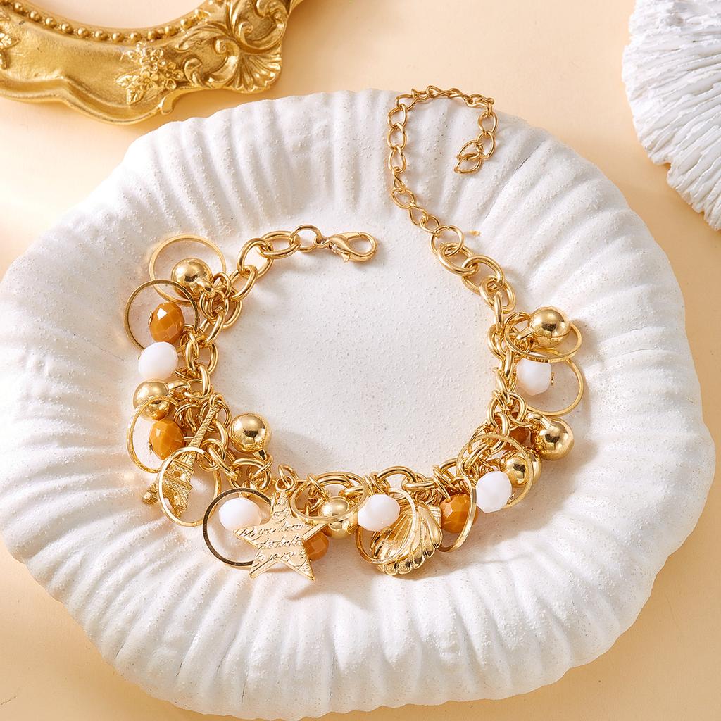 Vintage Porträt Turm Kristall Schichtarmband für Damen Retro Roter Kristall Perlen Anhänger Armband Freundschaft Schmuck Geschenke