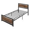 Single Bed Frame In Wood and Steel with Slats In Industrial Style, 90x200cm