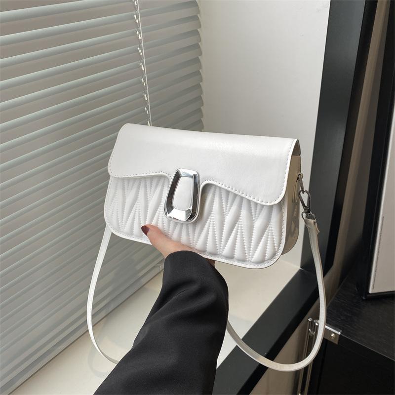 Embroidered Thread Pleated Popular Temperament Women's Bag In Summer New Fashion Simple and Generous Button One Shoulder Crossbody Small Square Bag