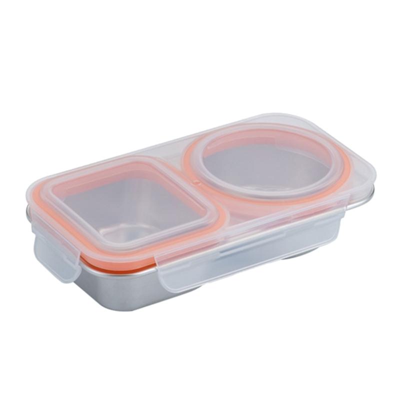 Stainless Steel Meal Preparation Container Double Compartments Lunch Holder For Offices Commutes And Outdoor Activity