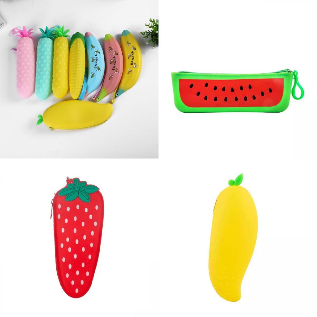 Adorable Cartoon Silicone Pen Bag For Children Fruit And Vegetable Design Cute Portable Storage