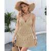 Plus Size Beach Holiday Cover-Ups Women's Sexy Hollow Deep V Cross Waisted Tank Dress