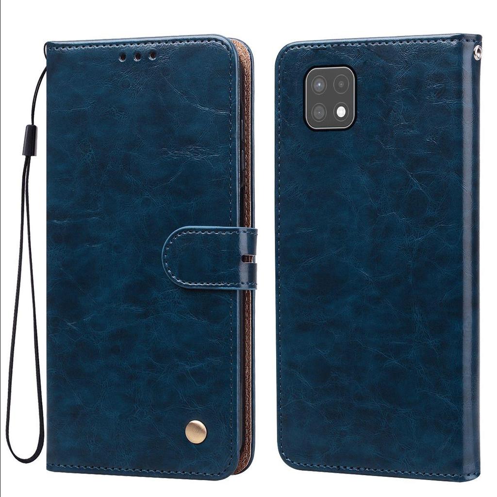Vintage Crazy Horse Texture PU Leather Flip Wallet Phone Case for Samsung Galaxy A22s 5G,A22 5G Card Holder Kickstand Shockproof Protective Cover