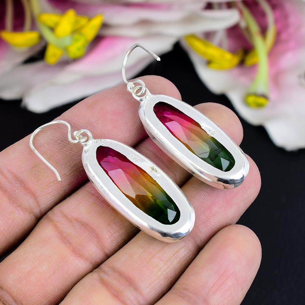Bi-Color Tourmaline Gemstone 925 Sterling Silver Jewelry Earring 2.09" KG-1780