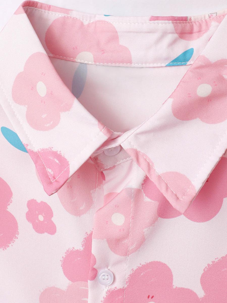 Свободная свободная рубашка с коротким рукавом и мультяшным принтом Гавайи — фото 4