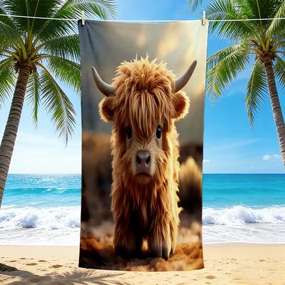 1Pc Highland Cow Adventure Beach Towel, Quick Dry, Multi-Use for Beach Pool Gym Yoga Home Travel, Christmas, Halloween, Xmas Gift S929421