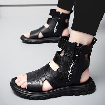 Sandalias de verano para hombre, zapatos informales de cuero genuino con cremallera, Sandalia plana para playa para hombre, zapato de gladiador de alta calidad, calzado antideslizante cómodo nuevo