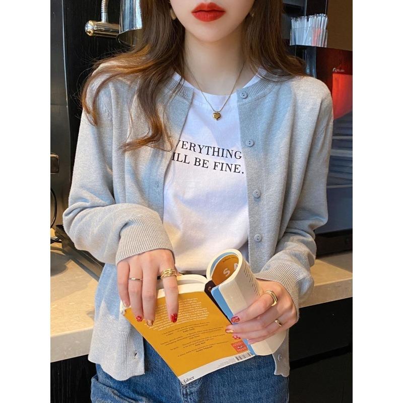 Cardigan in maglia basic da donna con scollo rotondo, manica lunga, bottoni, casual, maglione leggero