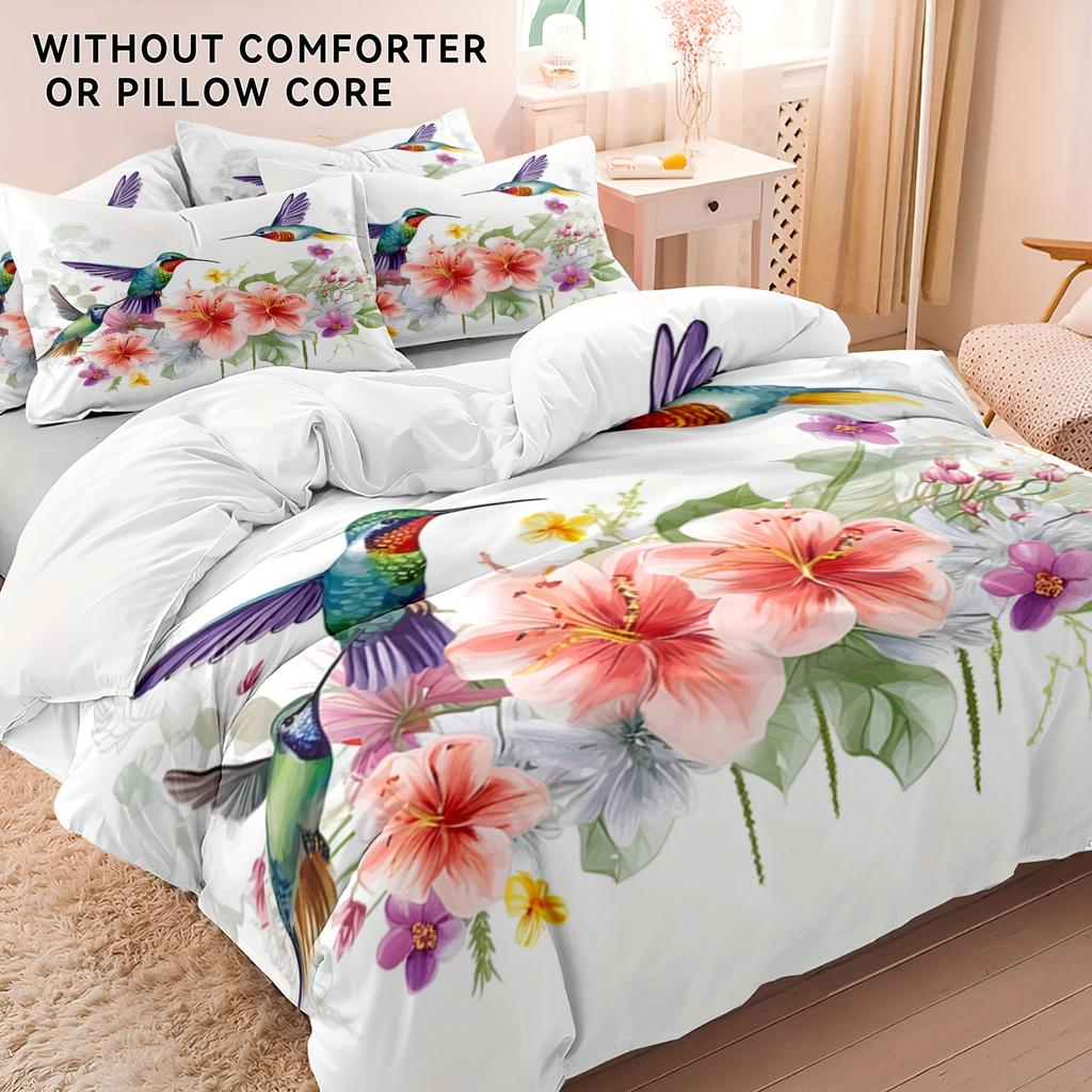 Hummingbird Flower Quilt Cover Bedding Digital Independent Station Kit Three-Piece Set