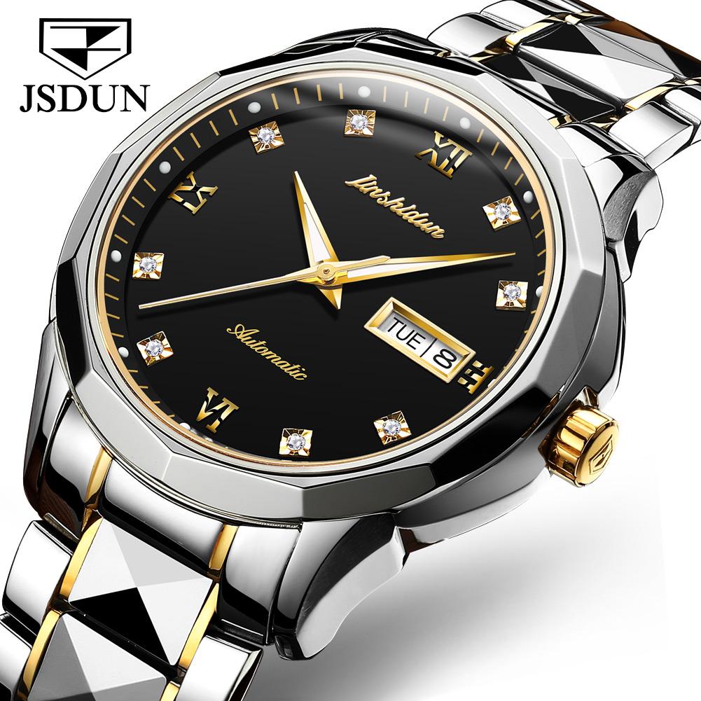 JSDUN 8813 Herren Mechanische Uhr Perfektes Stahlarmband Wasserdichtigkeit Kalender Einfache Freizeit Armbanduhr