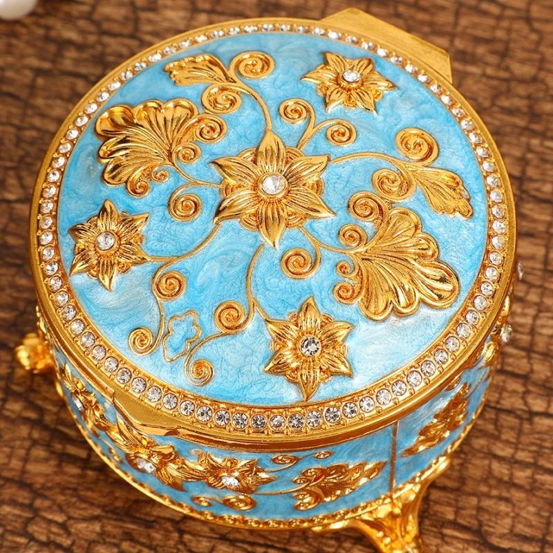 Mini Bracelet Storage Box Jewelry Organizer,European Style Circle Enamel Alloy Ring Storage Jar Dresser Display Couple Gifts