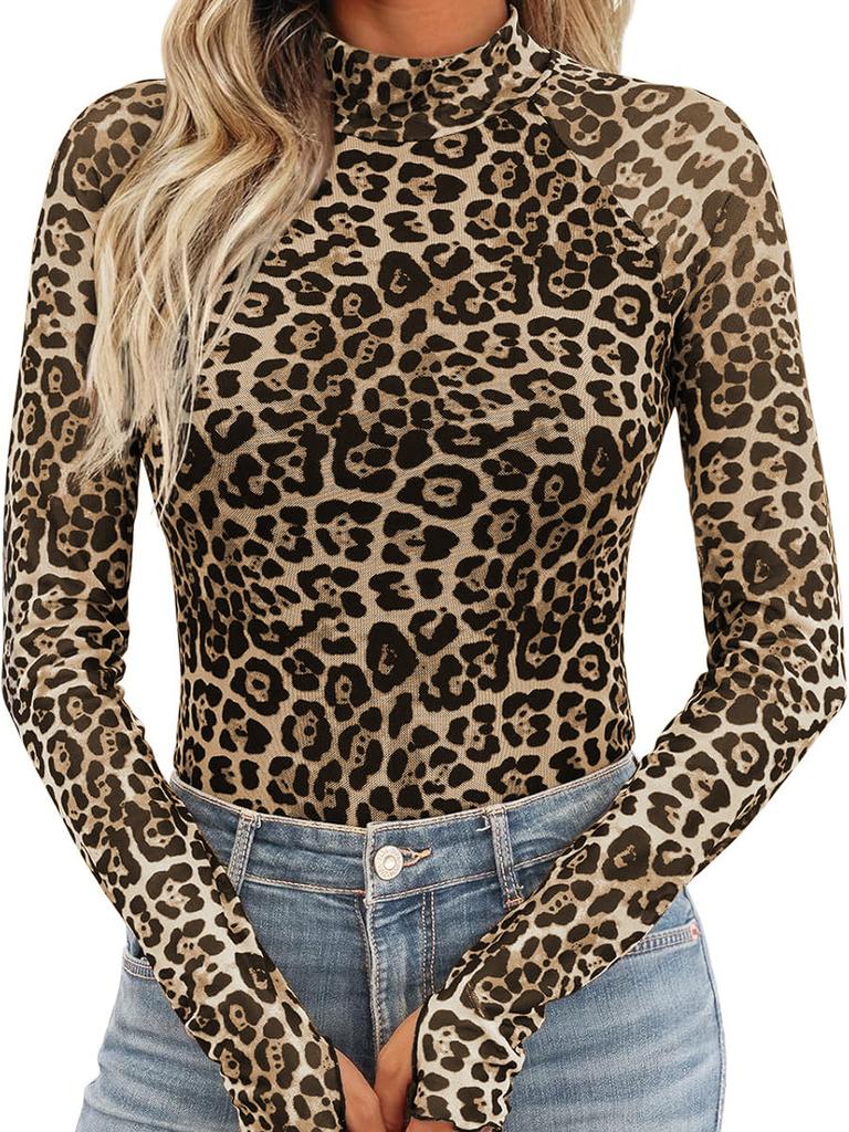 Turtleneck Long Sleeve Lace Floral Mesh Undershirt Top Women's