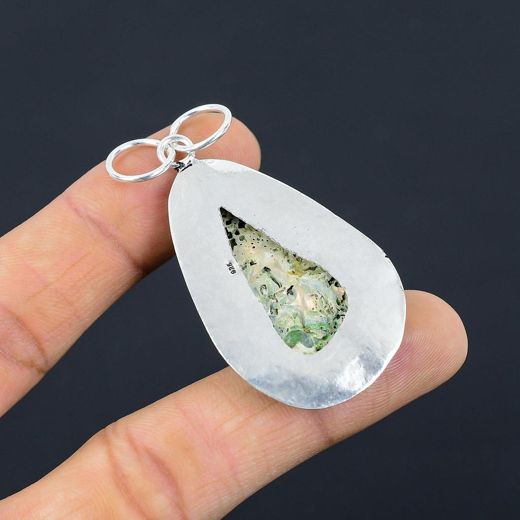 Sterling Silver Pear Abalone Shell Stone Sister Bezel Unique New Wedding Pendant