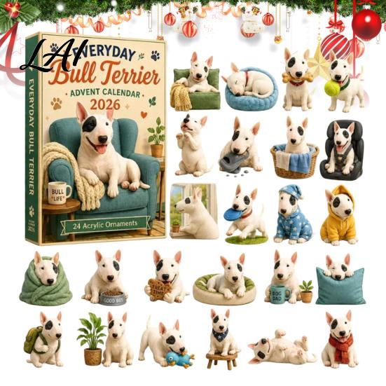 Geburtstagsgeschenk für Kinder Alltags Bullterrier Adventskalender 2026 24 Tage Weihnachts-Countdown mit Dekoration Zuhause Acryl-Ornamente Dekorativ