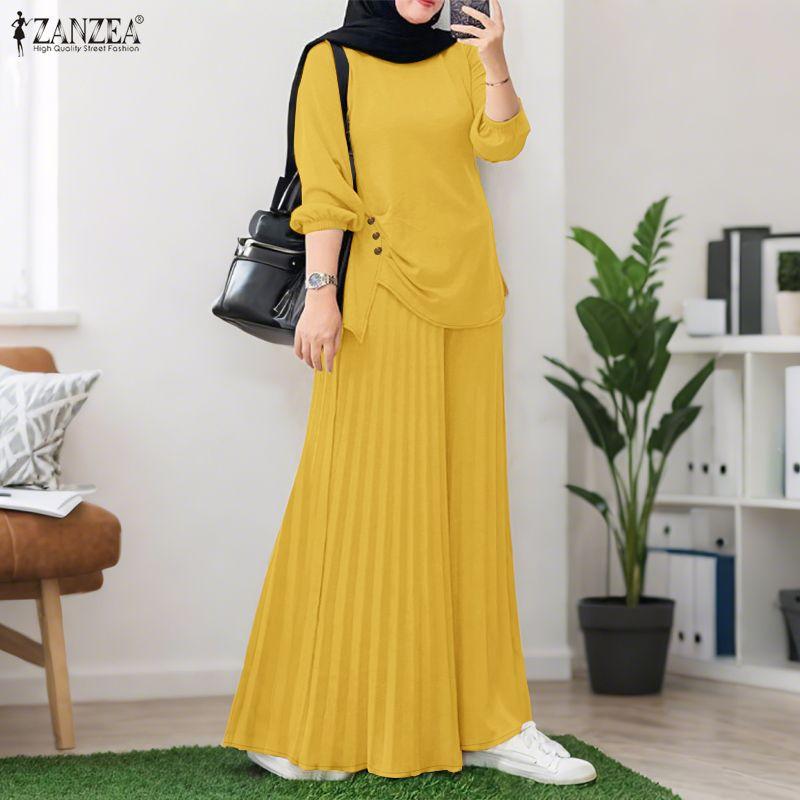 ZANZEA Women Long Sleeve Blouse and Pants Casual Two Piece Suit Sets