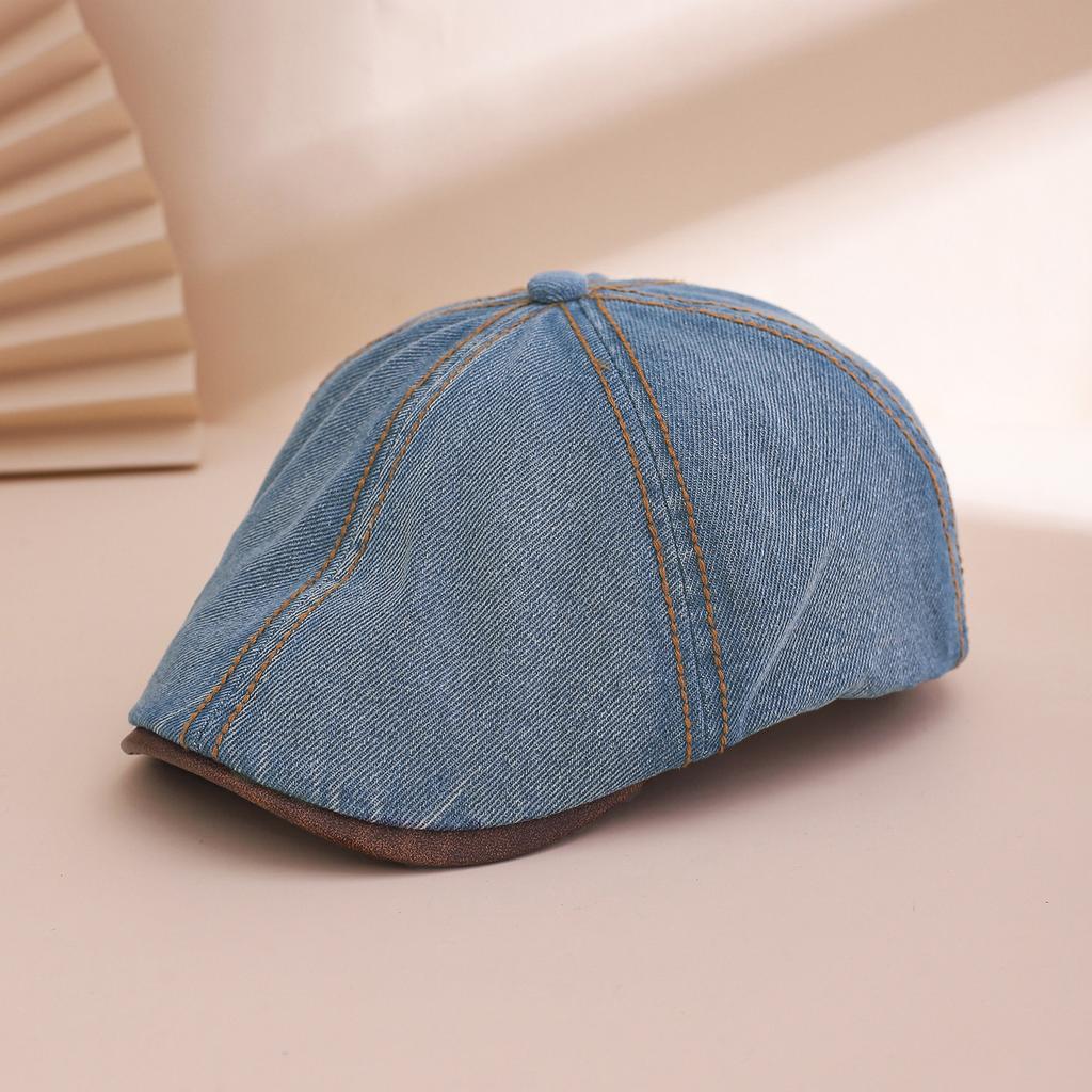 New Workwear Retro Washed Hexagonal Leather Brim Front Cap, Trendy and Fashionable British Style, Versatile Baseball Cap