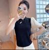 Summer 2025 Women's Puff Sleeve Chiffon Knit T-shirt with Frog Button