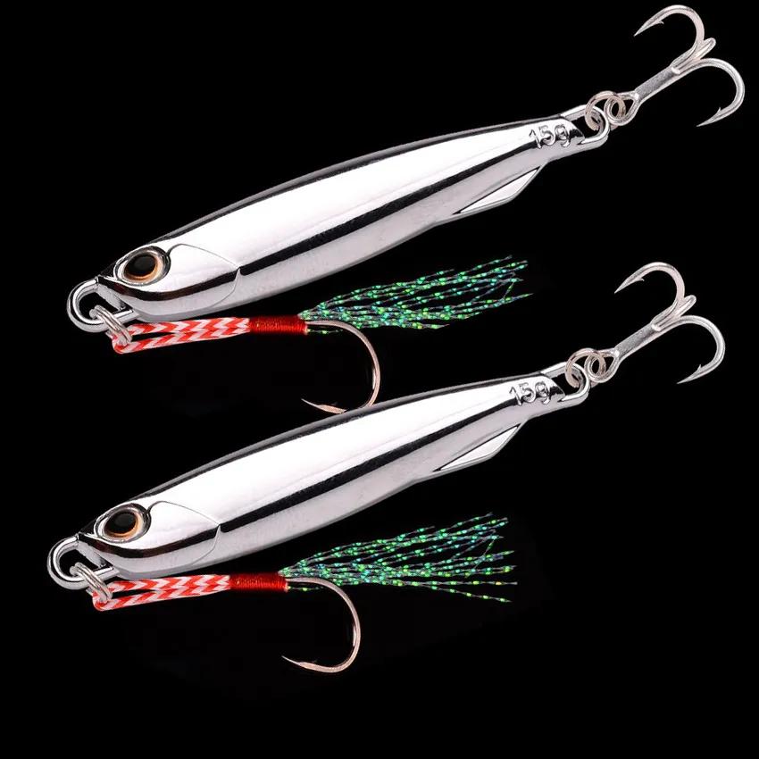 5 Pieces Metal Silver-Plated Fishing Lures (10g,15g,20g) - Sea Fishing Bait, Saltwater Bass Tackle