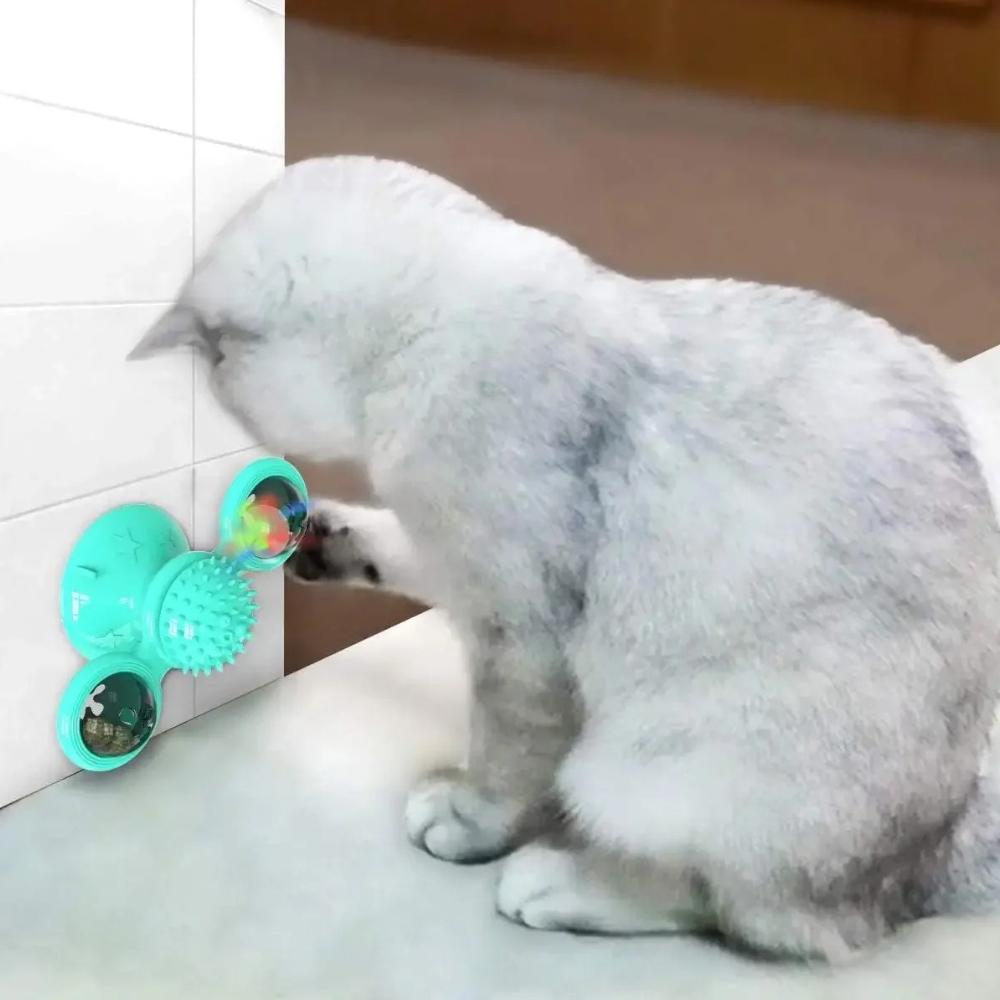 Cat Spinning Windmill Toy Light Up Spinning Mint Suction Cups Pet Teeth Grinding Interactive Toys Pet Supplies