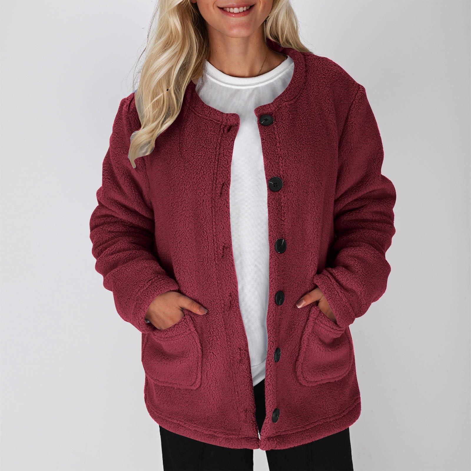 

Женские зимние пальто с длинным рукавом, лацканами, карманами на пуговицах, флисовая куртка, повседневная модная верхняя одежда L