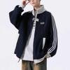 Men's Three-Stripe College Style Hoodie Jacket, Autumn/Winter Velvet-Enhanced Trendy Outerwear