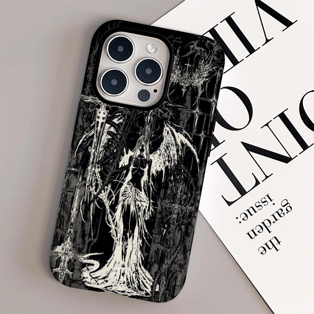Funda de Teléfono con Diseño Gótico de Arte Oscuro Carcasa de Película Para iPhone 16e 16 15 14 13 12 11 Pro Max Plus XS