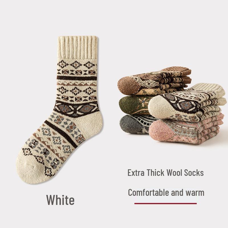 

Extra Thick Women s Retro Ethnic Wool Knee-High Winter Socks One Size білий